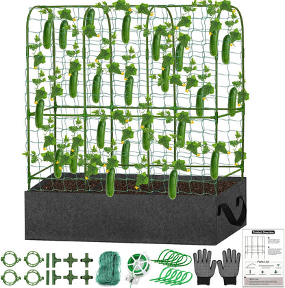 32 x 53 Inch Cucumber Trellis for Climbing Plants Outdoor A-Frame Garden Trellis for Raised Bed Detachable Sturdy Garden Plant Support Trellis for Small Plant Vegetable Flower Grape with Climbing Net