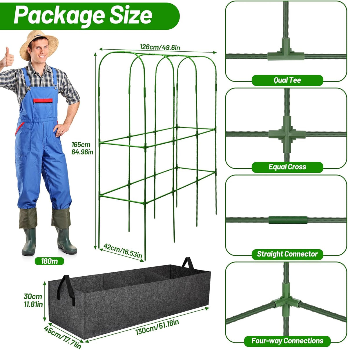 32 x 53 Inch Cucumber Trellis for Climbing Plants Outdoor A-Frame Garden Trellis for Raised Bed Detachable Sturdy Garden Plant Support Trellis for Small Plant Vegetable Flower Grape with Climbing Net