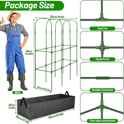 32 x 53 Inch Cucumber Trellis for Climbing Plants Outdoor A-Frame Garden Trellis for Raised Bed Detachable Sturdy Garden Plant Support Trellis for Small Plant Vegetable Flower Grape with Climbing Net