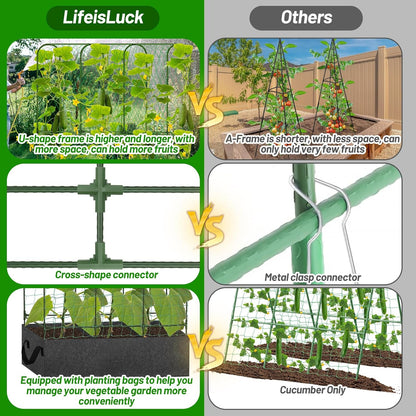 32 x 53 Inch Cucumber Trellis for Climbing Plants Outdoor A-Frame Garden Trellis for Raised Bed Detachable Sturdy Garden Plant Support Trellis for Small Plant Vegetable Flower Grape with Climbing Net