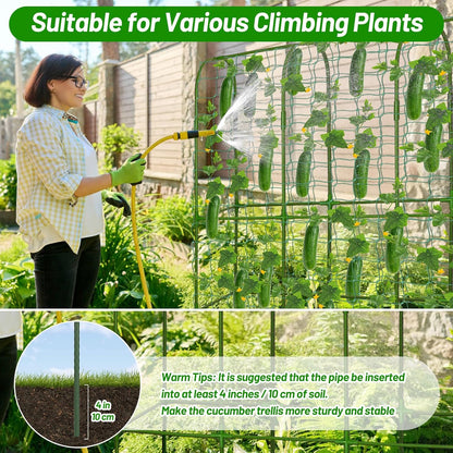 32 x 53 Inch Cucumber Trellis for Climbing Plants Outdoor A-Frame Garden Trellis for Raised Bed Detachable Sturdy Garden Plant Support Trellis for Small Plant Vegetable Flower Grape with Climbing Net