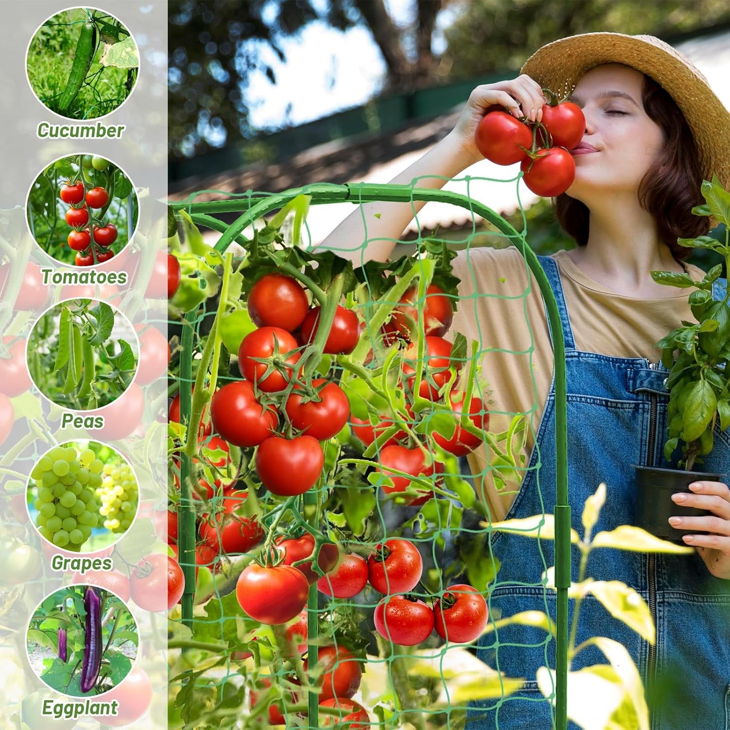 32 x 53 Inch Cucumber Trellis for Climbing Plants Outdoor A-Frame Garden Trellis for Raised Bed Detachable Sturdy Garden Plant Support Trellis for Small Plant Vegetable Flower Grape with Climbing Net