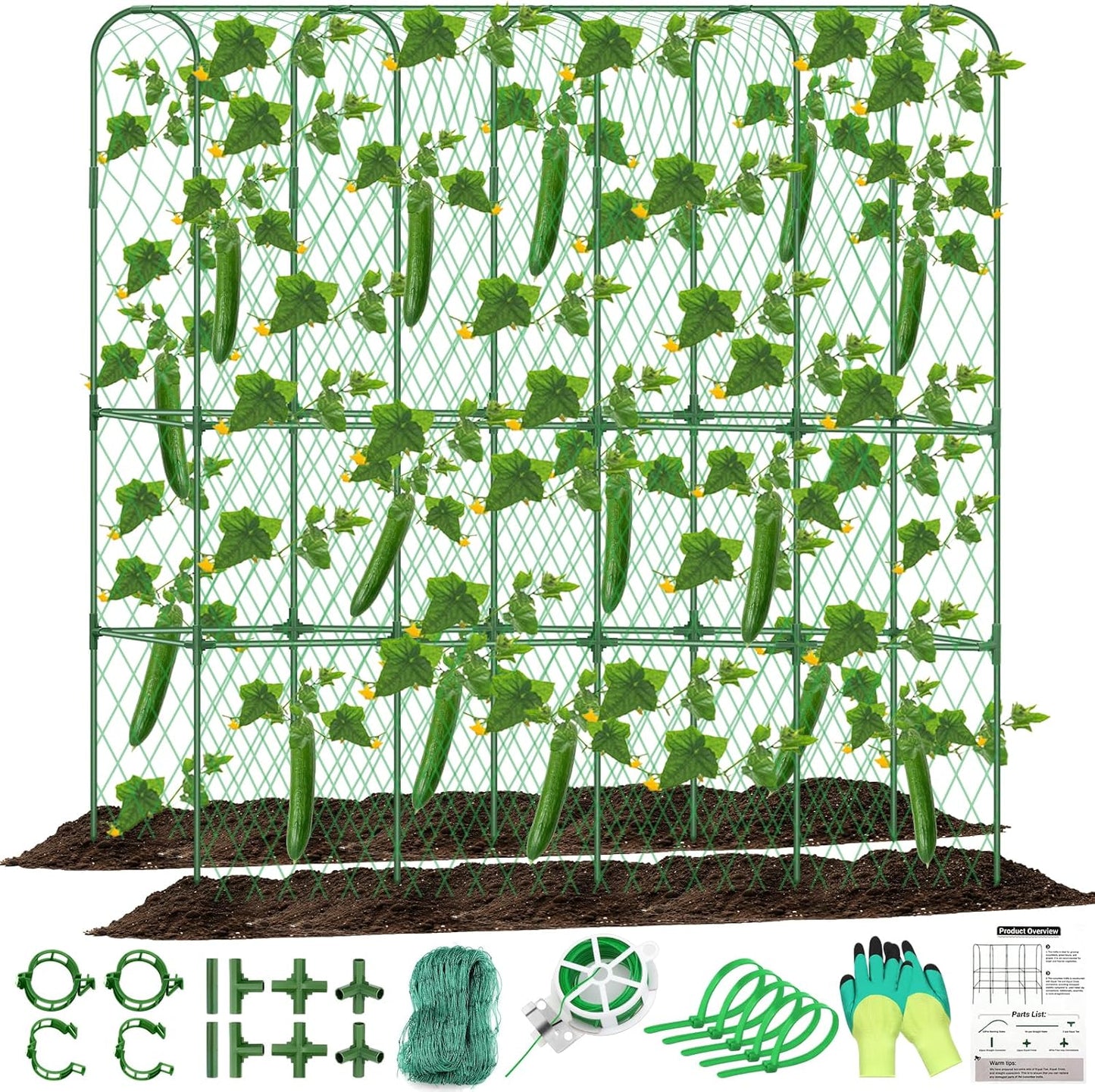 32 x 53 Inch Cucumber Trellis for Climbing Plants Outdoor A-Frame Garden Trellis for Raised Bed Detachable Sturdy Garden Plant Support Trellis for Small Plant Vegetable Flower Grape with Climbing Net