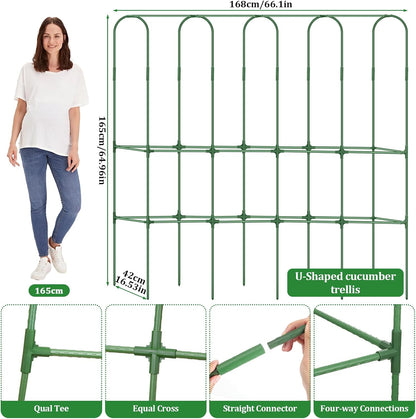 32 x 53 Inch Cucumber Trellis for Climbing Plants Outdoor A-Frame Garden Trellis for Raised Bed Detachable Sturdy Garden Plant Support Trellis for Small Plant Vegetable Flower Grape with Climbing Net