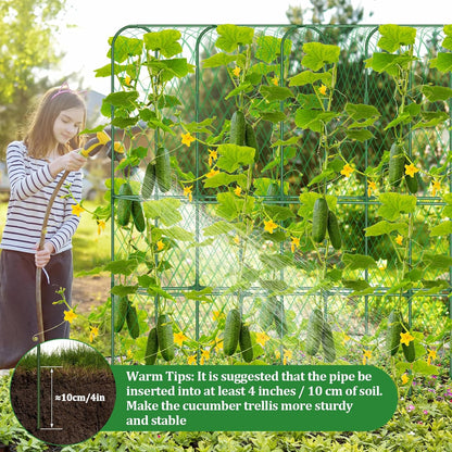 32 x 53 Inch Cucumber Trellis for Climbing Plants Outdoor A-Frame Garden Trellis for Raised Bed Detachable Sturdy Garden Plant Support Trellis for Small Plant Vegetable Flower Grape with Climbing Net
