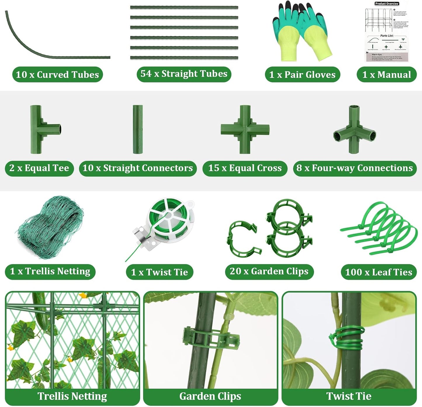 32 x 53 Inch Cucumber Trellis for Climbing Plants Outdoor A-Frame Garden Trellis for Raised Bed Detachable Sturdy Garden Plant Support Trellis for Small Plant Vegetable Flower Grape with Climbing Net