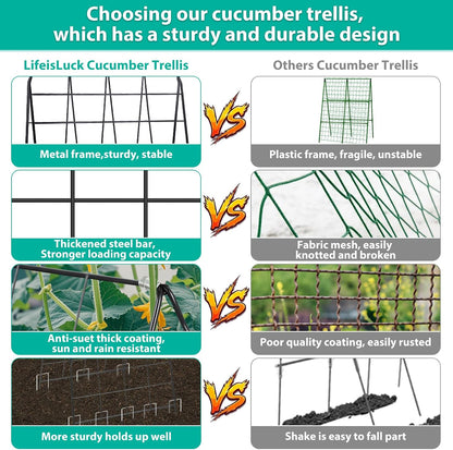 32 x 53 Inch Cucumber Trellis for Climbing Plants Outdoor A-Frame Garden Trellis for Raised Bed Detachable Sturdy Garden Plant Support Trellis for Small Plant Vegetable Flower Grape with Climbing Net