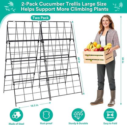 32 x 53 Inch Cucumber Trellis for Climbing Plants Outdoor A-Frame Garden Trellis for Raised Bed Detachable Sturdy Garden Plant Support Trellis for Small Plant Vegetable Flower Grape with Climbing Net