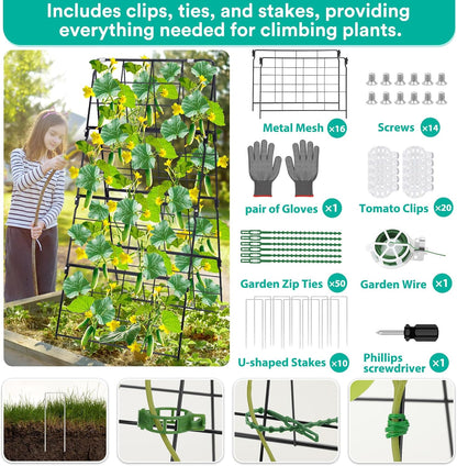 32 x 53 Inch Cucumber Trellis for Climbing Plants Outdoor A-Frame Garden Trellis for Raised Bed Detachable Sturdy Garden Plant Support Trellis for Small Plant Vegetable Flower Grape with Climbing Net