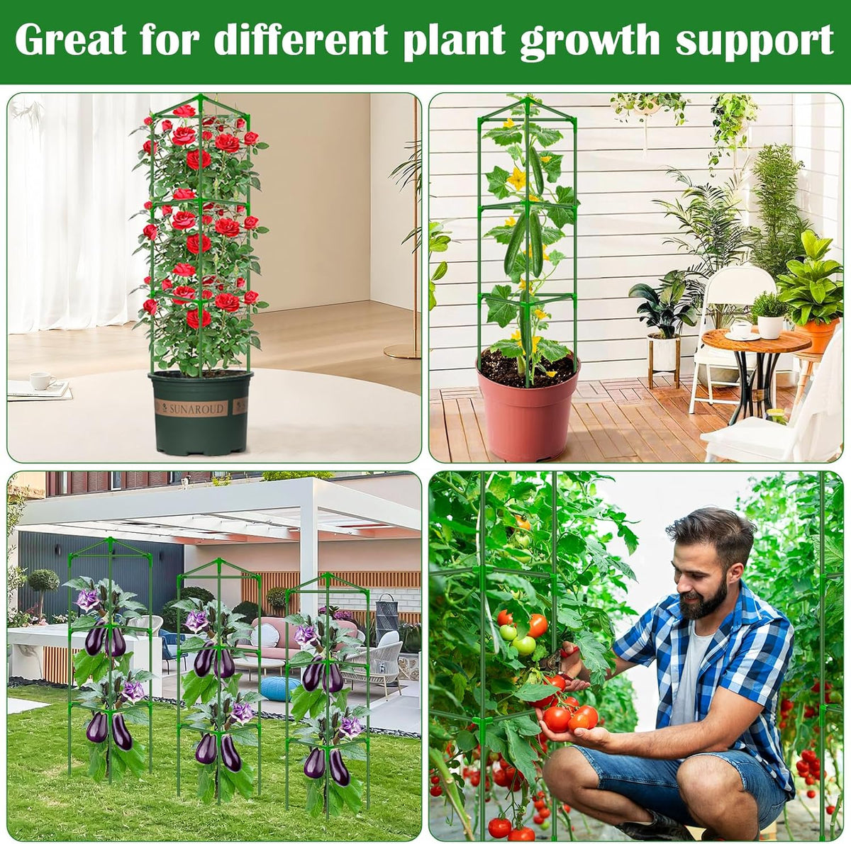 32 x 53 Inch Cucumber Trellis for Climbing Plants Outdoor A-Frame Garden Trellis for Raised Bed Detachable Sturdy Garden Plant Support Trellis for Small Plant Vegetable Flower Grape with Climbing Net