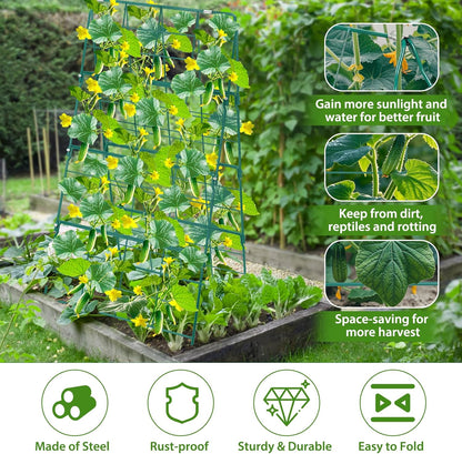 32 x 53 Inch Cucumber Trellis for Climbing Plants Outdoor A-Frame Garden Trellis for Raised Bed Detachable Sturdy Garden Plant Support Trellis for Small Plant Vegetable Flower Grape with Climbing Net