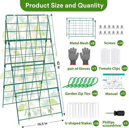 32 x 53 Inch Cucumber Trellis for Climbing Plants Outdoor A-Frame Garden Trellis for Raised Bed Detachable Sturdy Garden Plant Support Trellis for Small Plant Vegetable Flower Grape with Climbing Net