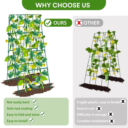 32 x 53 Inch Cucumber Trellis for Climbing Plants Outdoor A-Frame Garden Trellis for Raised Bed Detachable Sturdy Garden Plant Support Trellis for Small Plant Vegetable Flower Grape with Climbing Net