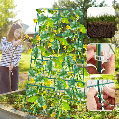 32 x 53 Inch Cucumber Trellis for Climbing Plants Outdoor A-Frame Garden Trellis for Raised Bed Detachable Sturdy Garden Plant Support Trellis for Small Plant Vegetable Flower Grape with Climbing Net
