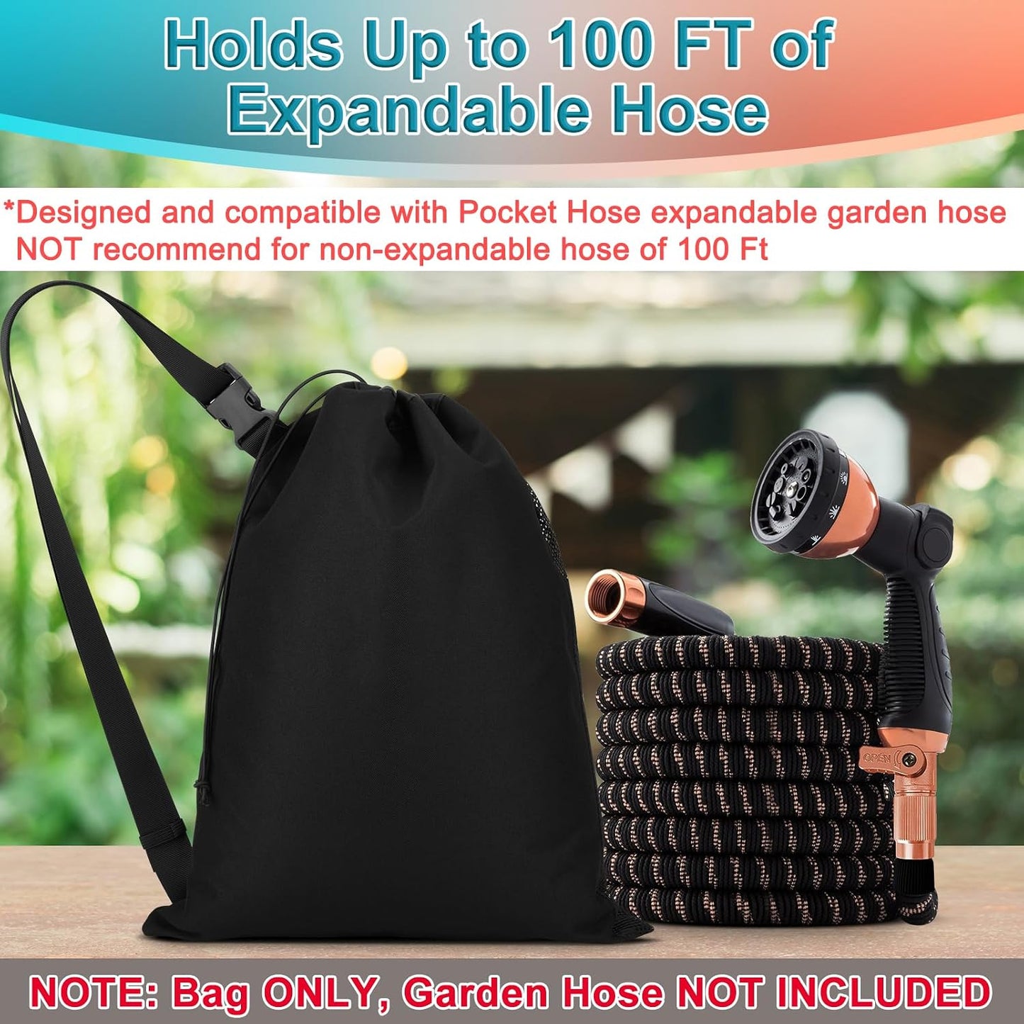 Expandable Garden Hose Storage Bag Heavy Duty Water Hose Organizer Portable Extension Hose Holder Carrying Case with Drawstring Closure, Carry Bag Only (Hose Not Included)