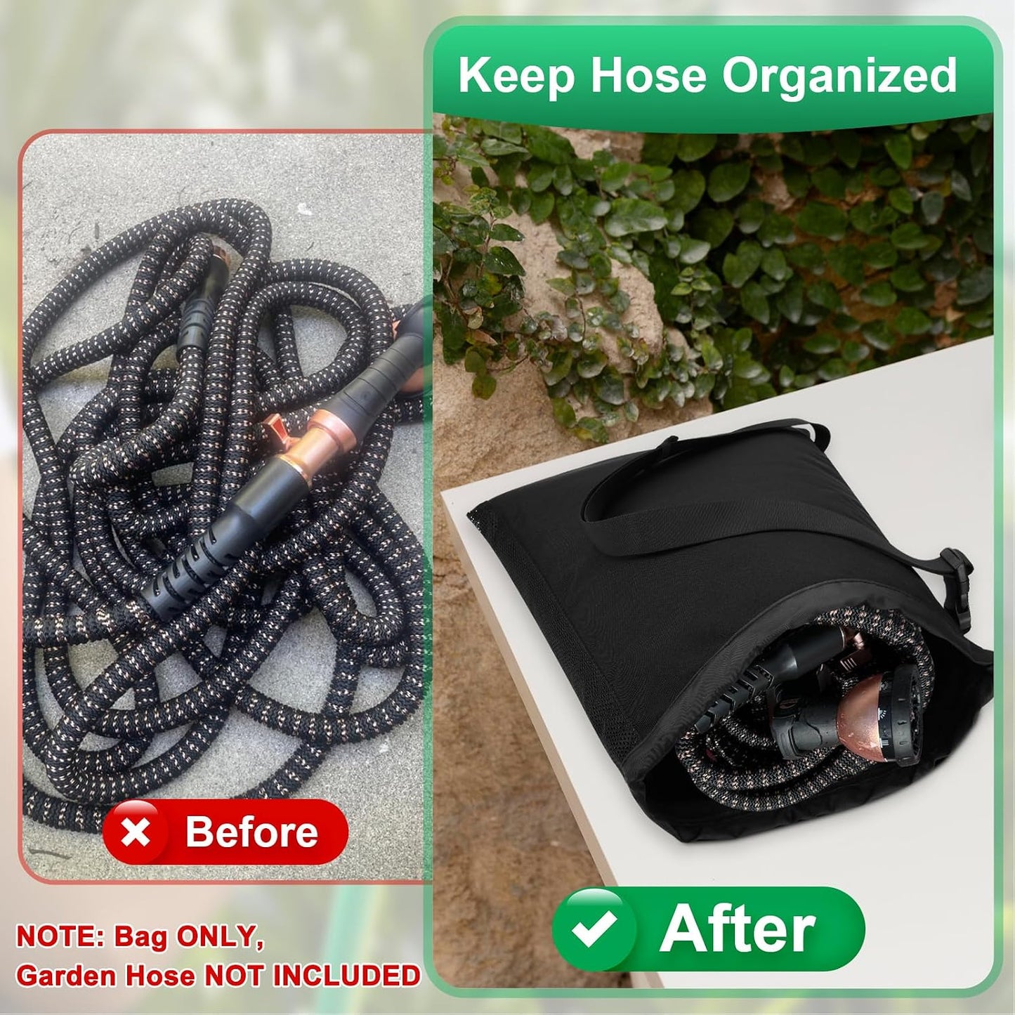 Expandable Garden Hose Storage Bag Heavy Duty Water Hose Organizer Portable Extension Hose Holder Carrying Case with Drawstring Closure, Carry Bag Only (Hose Not Included)