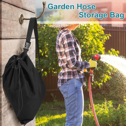 Expandable Garden Hose Storage Bag Heavy Duty Water Hose Organizer Portable Extension Hose Holder Carrying Case with Drawstring Closure, Carry Bag Only (Hose Not Included)