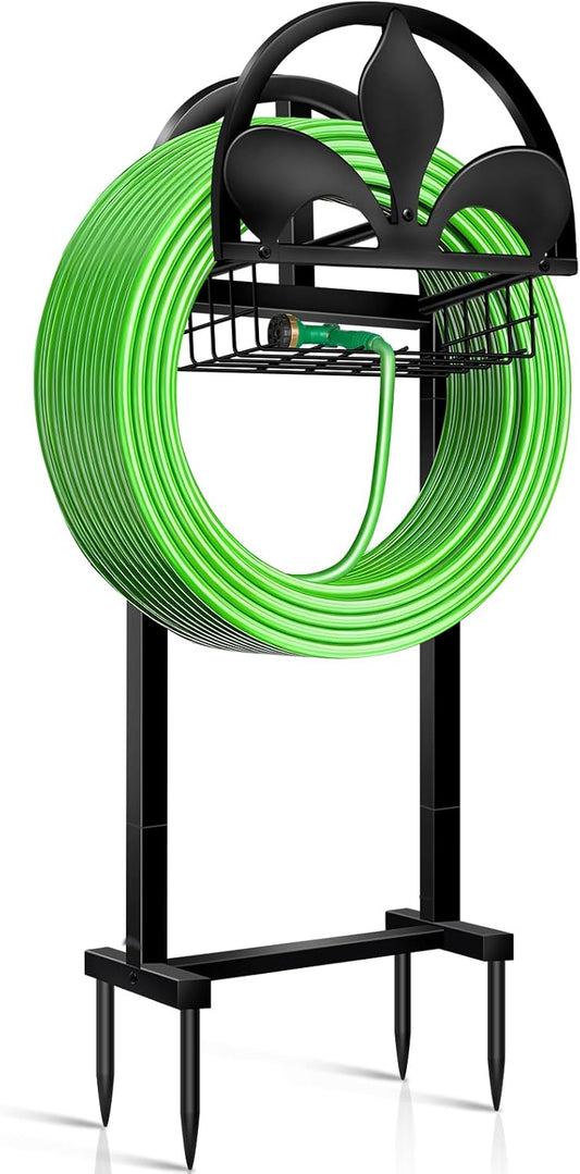 Garden Hose Holder, Water Hose Holders Stand Holds 160-Feet Freestanding Hose Reel Storage Hanger Rack for Outside Yard Lawn Farm