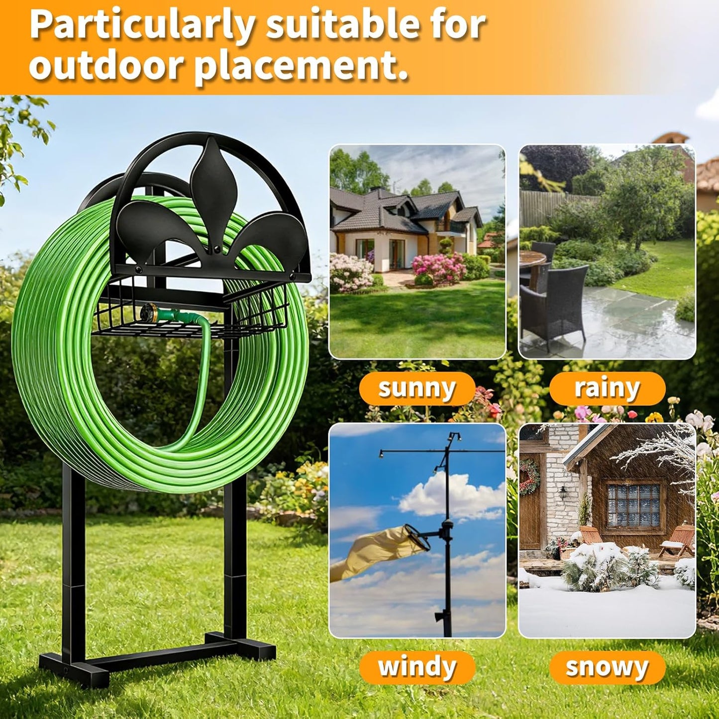 Garden Hose Holder, Water Hose Holders Stand Holds 160-Feet Freestanding Hose Reel Storage Hanger Rack for Outside Yard Lawn Farm