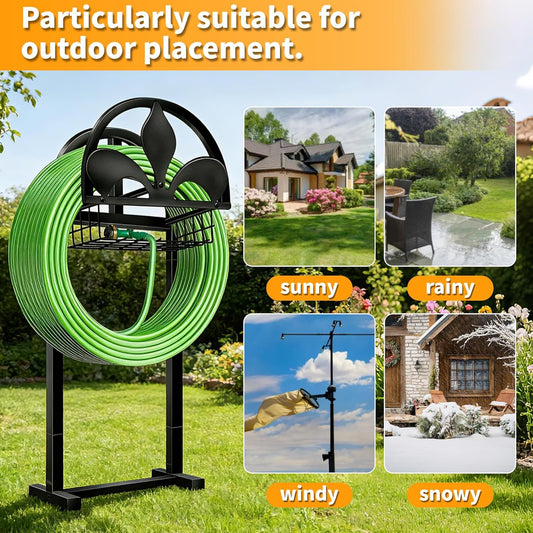 Garden Hose Holder, Water Hose Holders Stand Holds 160-Feet Freestanding Hose Reel Storage Hanger Rack for Outside Yard Lawn Farm