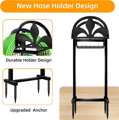 Garden Hose Holder, Water Hose Holders Stand Holds 160-Feet Freestanding Hose Reel Storage Hanger Rack for Outside Yard Lawn Farm