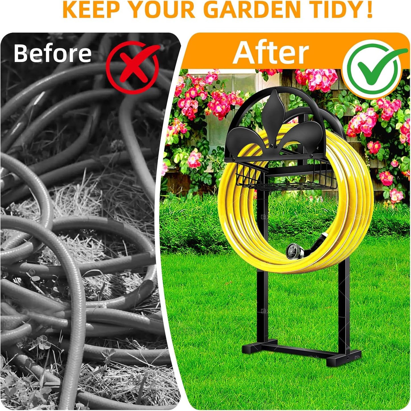 Garden Hose Holder, Water Hose Holders Stand Holds 160-Feet Freestanding Hose Reel Storage Hanger Rack for Outside Yard Lawn Farm