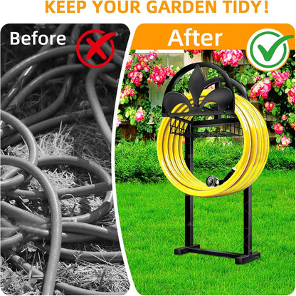 Garden Hose Holder, Water Hose Holders Stand Holds 160-Feet Freestanding Hose Reel Storage Hanger Rack for Outside Yard Lawn Farm