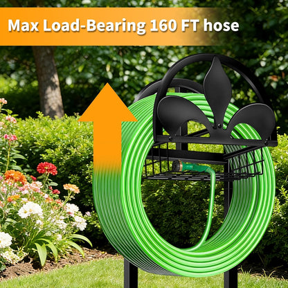 Garden Hose Holder, Water Hose Holders Stand Holds 160-Feet Freestanding Hose Reel Storage Hanger Rack for Outside Yard Lawn Farm