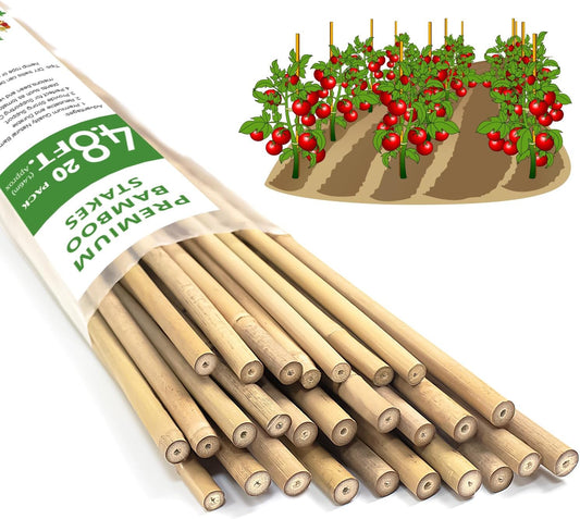 Plant Stakes, 4.8 FT Natural Bamboo Stakes Plant Support Stakes - 25Pcs