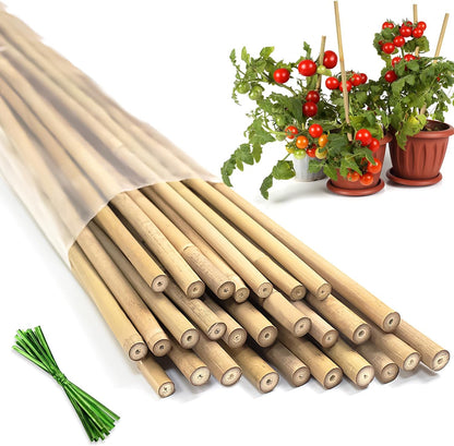 Plant Stakes, 4.8 FT Natural Bamboo Stakes Plant Support Stakes - 25Pcs