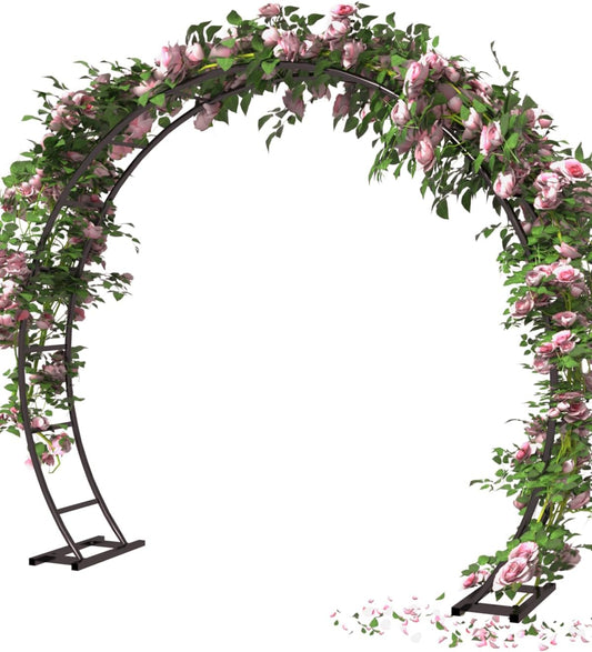 Metal Arch Backdrop Stand 8Ft Wide 7Ft High, Wedding Arch Frame for Wedding Decorations, Balloon Arch Stand with Base for Ceremony, Outdoor Garden Arch Trellis for Climbing Plants, Black