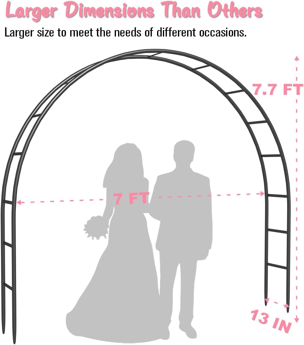 Metal Arch Backdrop Stand 8Ft Wide 7Ft High, Wedding Arch Frame for Wedding Decorations, Balloon Arch Stand with Base for Ceremony, Outdoor Garden Arch Trellis for Climbing Plants, Black