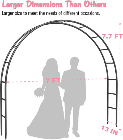 Metal Arch Backdrop Stand 8Ft Wide 7Ft High, Wedding Arch Frame for Wedding Decorations, Balloon Arch Stand with Base for Ceremony, Outdoor Garden Arch Trellis for Climbing Plants, Black