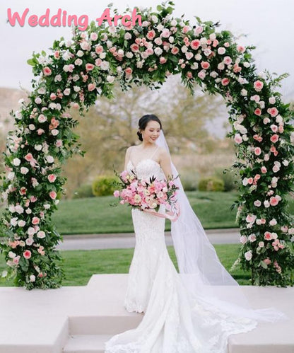 Metal Arch Backdrop Stand 8Ft Wide 7Ft High, Wedding Arch Frame for Wedding Decorations, Balloon Arch Stand with Base for Ceremony, Outdoor Garden Arch Trellis for Climbing Plants, Black