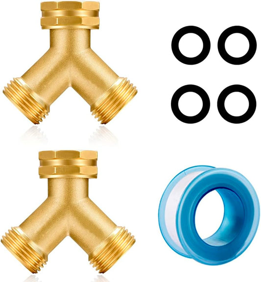 Garden hose splitter, Brass Y-Type Unrestricted Flow Fitting, Garden Faucet splitter (2-way full flow 2Pcs)