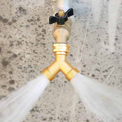 Garden hose splitter, Brass Y-Type Unrestricted Flow Fitting, Garden Faucet splitter (2-way full flow 2Pcs)