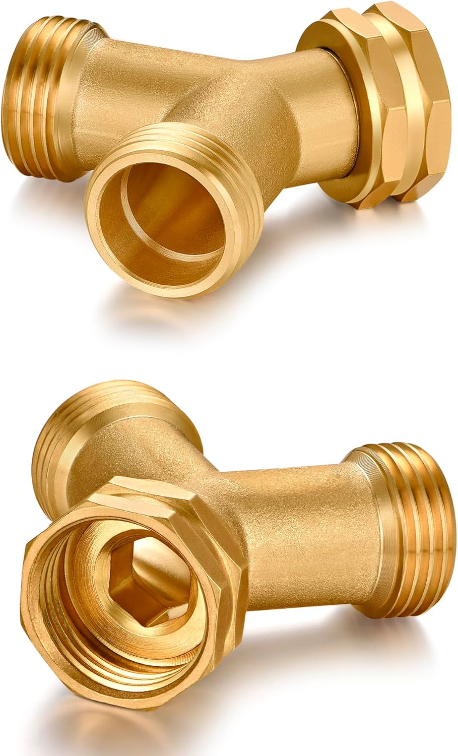 Garden hose splitter, Brass Y-Type Unrestricted Flow Fitting, Garden Faucet splitter (2-way full flow 2Pcs)