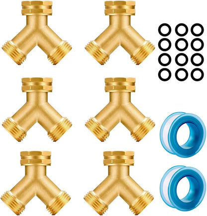 Garden hose splitter, Brass Y-Type Unrestricted Flow Fitting, Garden Faucet splitter (2-way full flow 2Pcs)