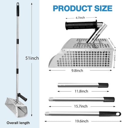 Sand Flea Rake - 51" Long Handle Sand Scoop - Detection Tool with Anti Slip Handle Heavy Duty Stainless Steel Metal Detecting Sand Scoop with Long Handle Ideal for Underwater Treasure Hunting