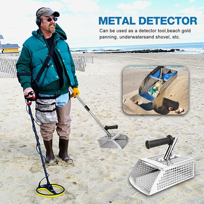 Sand Flea Rake - 51" Long Handle Sand Scoop - Detection Tool with Anti Slip Handle Heavy Duty Stainless Steel Metal Detecting Sand Scoop with Long Handle Ideal for Underwater Treasure Hunting