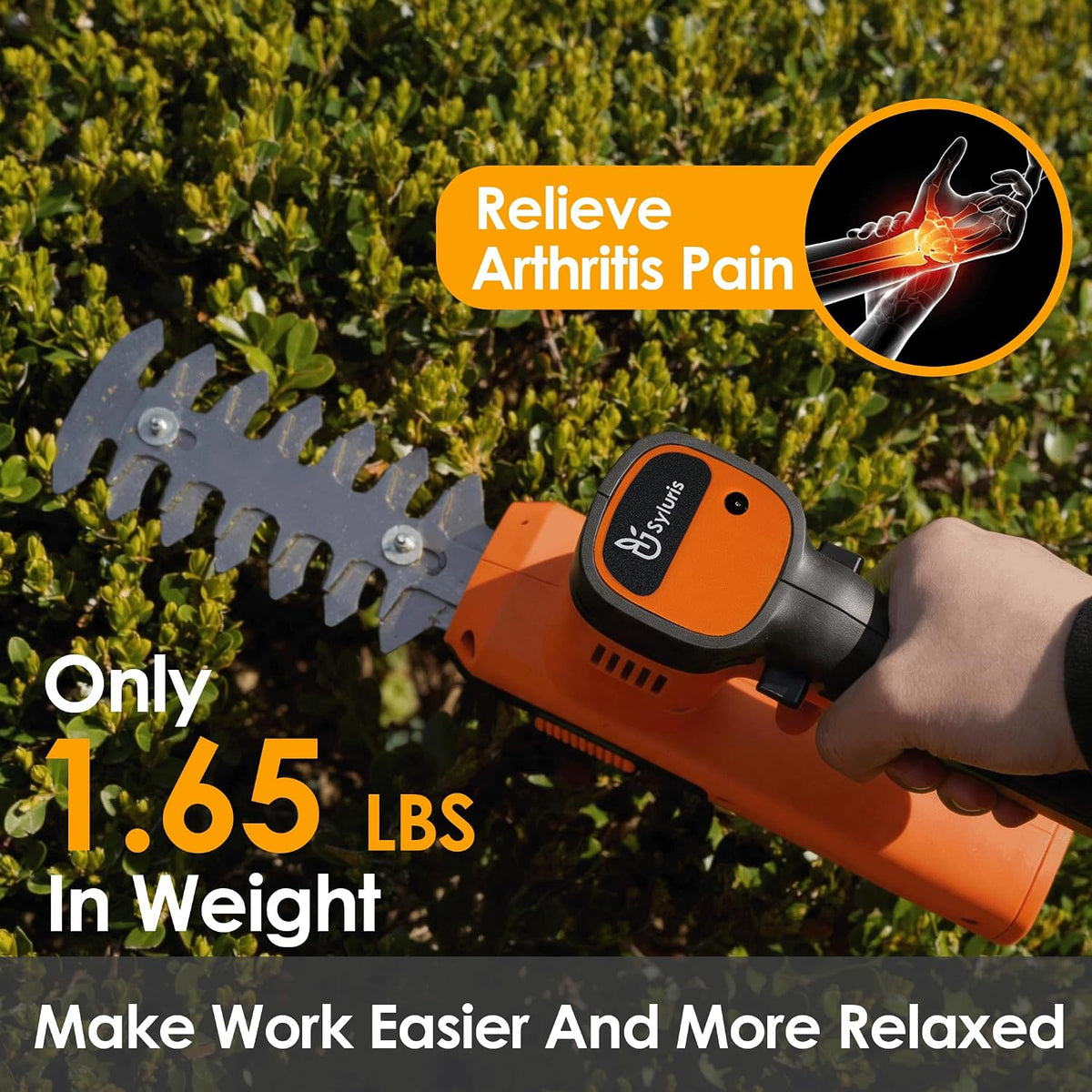 12V Cordless Hedge Trimmer & Grass Shear, 2-in-1 Electric Handheld Shrubbery Trimmer with Battery and Charger Included, Lightweight Garden Bush Cutter for Lawn & Yard Maintenance(Orange)