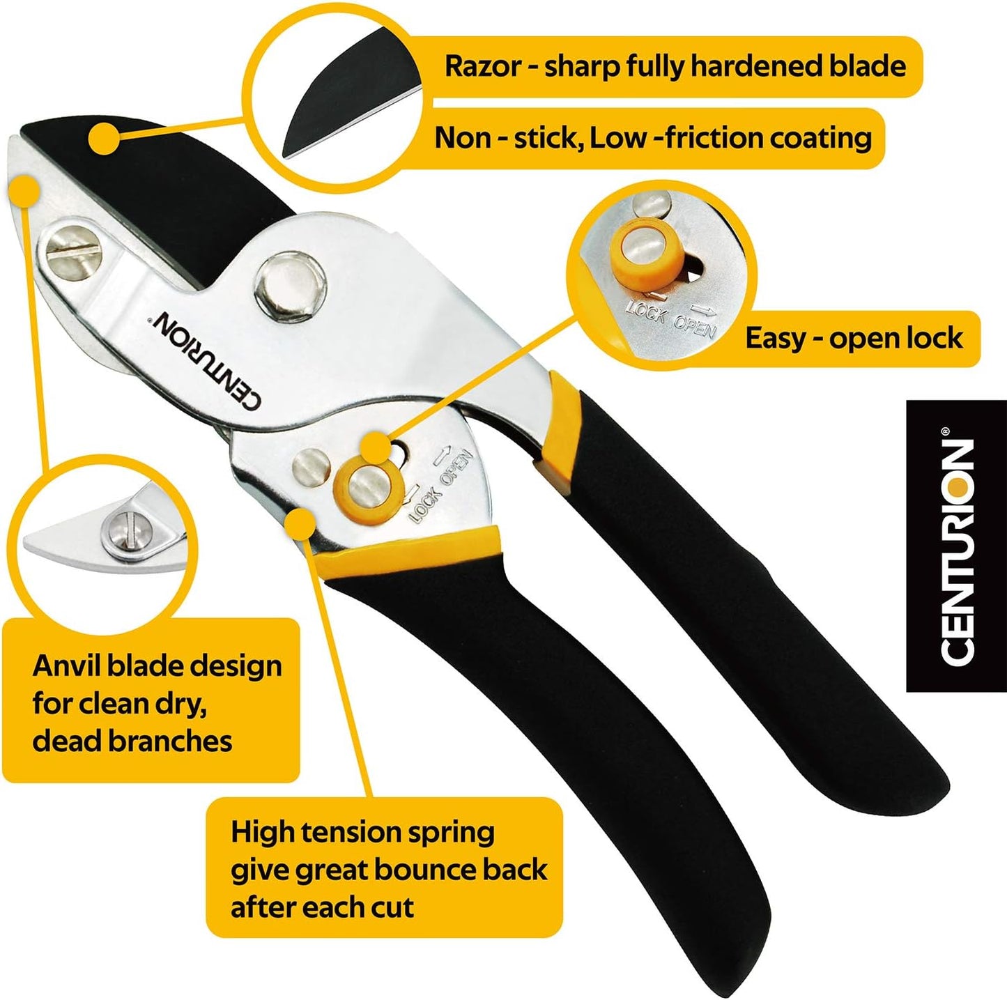 193 All Steel Blade Sharp Anvil Pruner, Non-Stick Rust-Resistant Coating Blade
