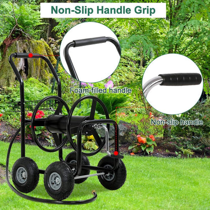 Garden Hose Reel Cart with Wheels, Holds 300-Feet of 5/8-Inch Hose, Heavy Duty Yard Water Planting 4 Wheels Outdoor Garden Lawn Water Truck with Storage Basket, Green