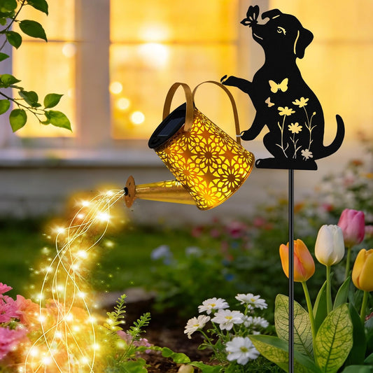 Solar Lights Outdoor,Watering Can with Dog Silhouette Stake