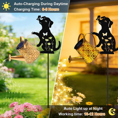 Solar Lights Outdoor,Watering Can with Dog Silhouette Stake