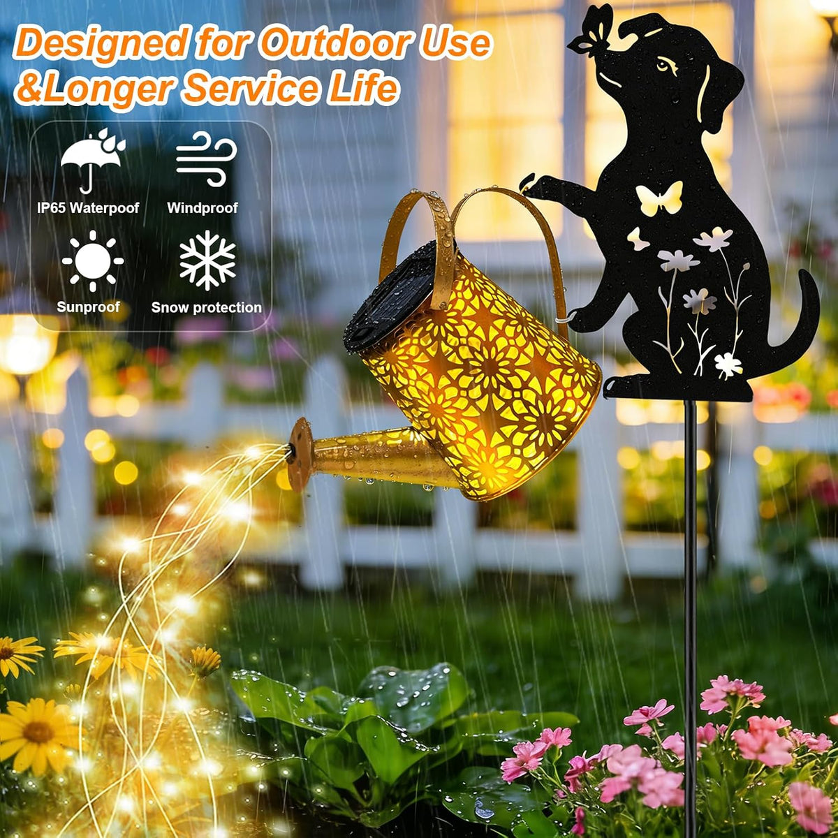 Solar Lights Outdoor,Watering Can with Dog Silhouette Stake