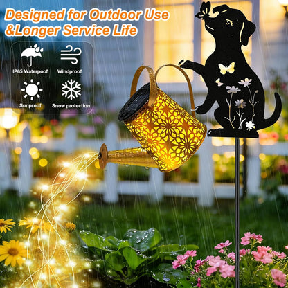 Solar Lights Outdoor,Watering Can with Dog Silhouette Stake