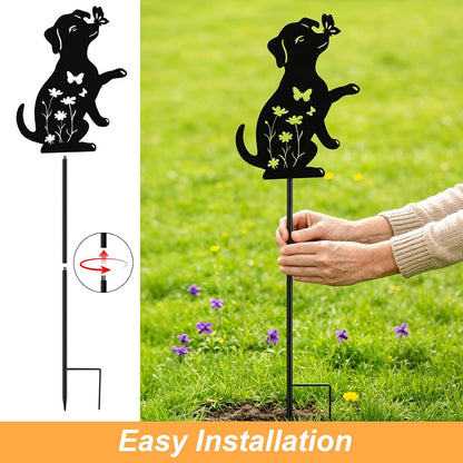 Solar Lights Outdoor,Watering Can with Dog Silhouette Stake
