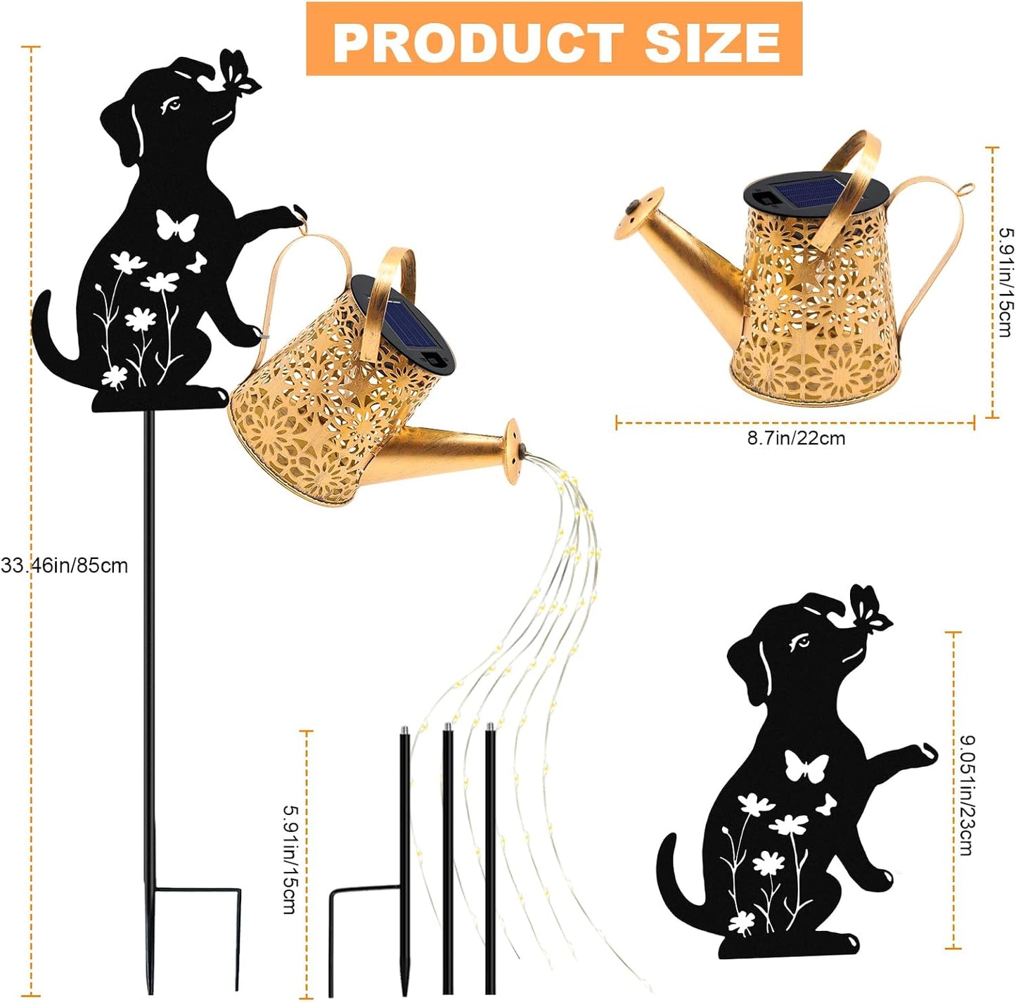 Solar Lights Outdoor,Watering Can with Dog Silhouette Stake