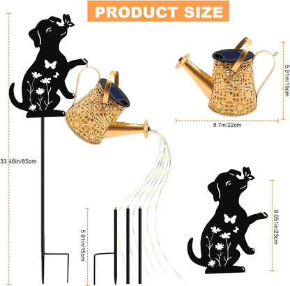 Solar Lights Outdoor,Watering Can with Dog Silhouette Stake